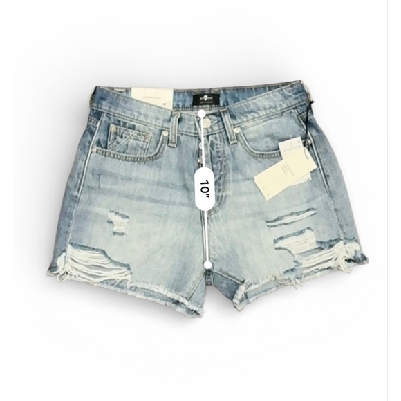 7 For All Mankind Monroe Shorts Women’s 26 Distressed Denim Cutoff Raw Hem NWT - Picture 5 of 10